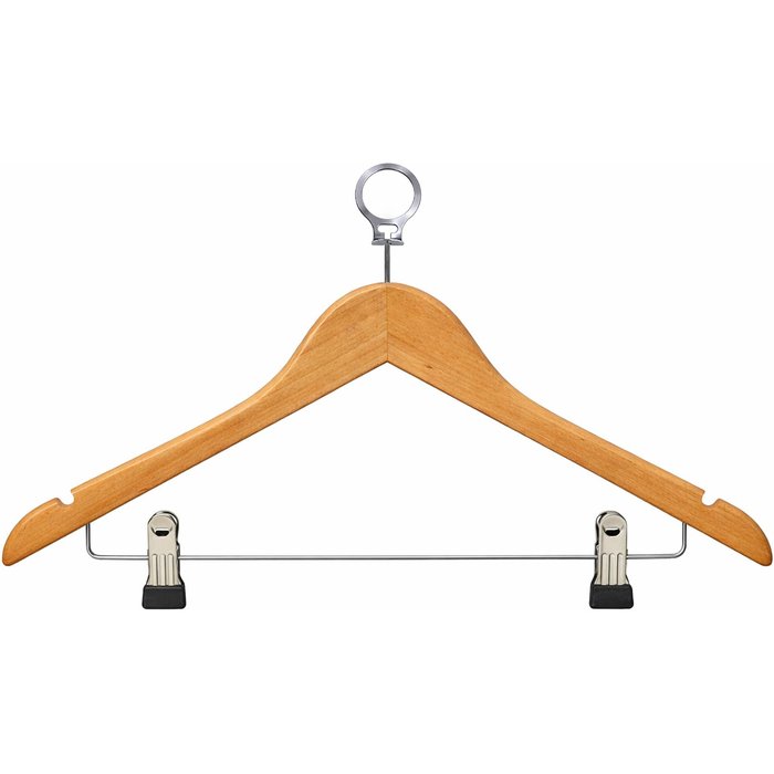 Pamex - perchas madera hotel antirrobo pinzas con aro - 100 unidades