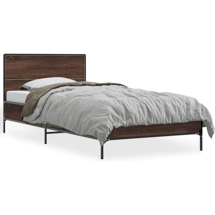 Estructura cama madera ingeniería metal marrón roble 90x190 cm — comfortxl