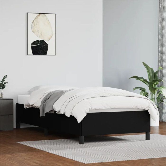 Estructura de cama sin colchón cuero sintético negro 90x190 cm