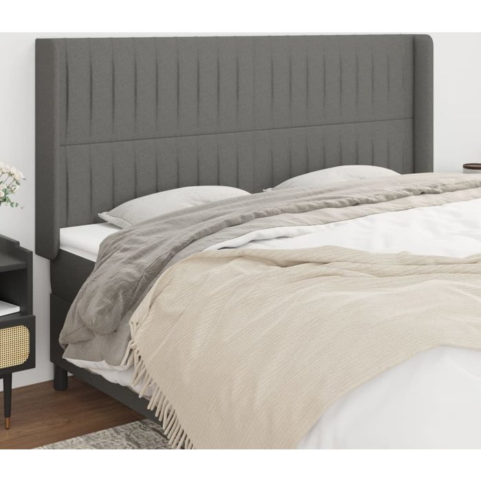 Cabecero con orejas de tela gris oscuro 183x16x118/128 cm vidaxl