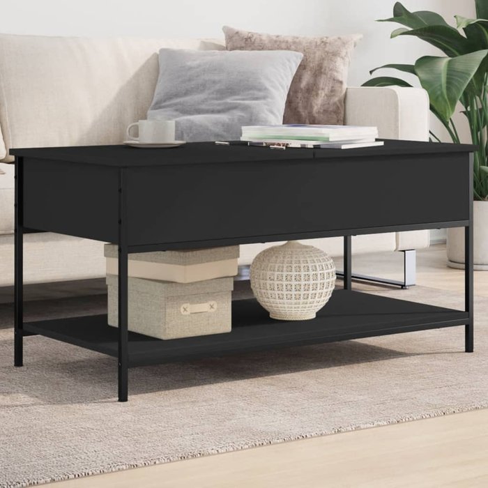 Mesa de centro negra de 100x50x50 cm, fabricada en madera de ingeniería y metal.