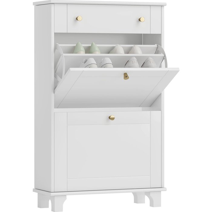 Zapatero blanco 2 puertas 1 cajón 8 pares 60x23,5x98,5cm entrada pasillo