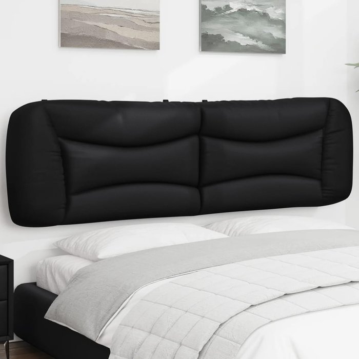 Cabecero de cama acolchado cuero sintético negro 183 cm