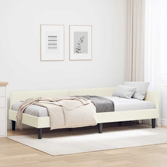 Estructura de cama esquinera con cabecera crema 80 x 200 cm