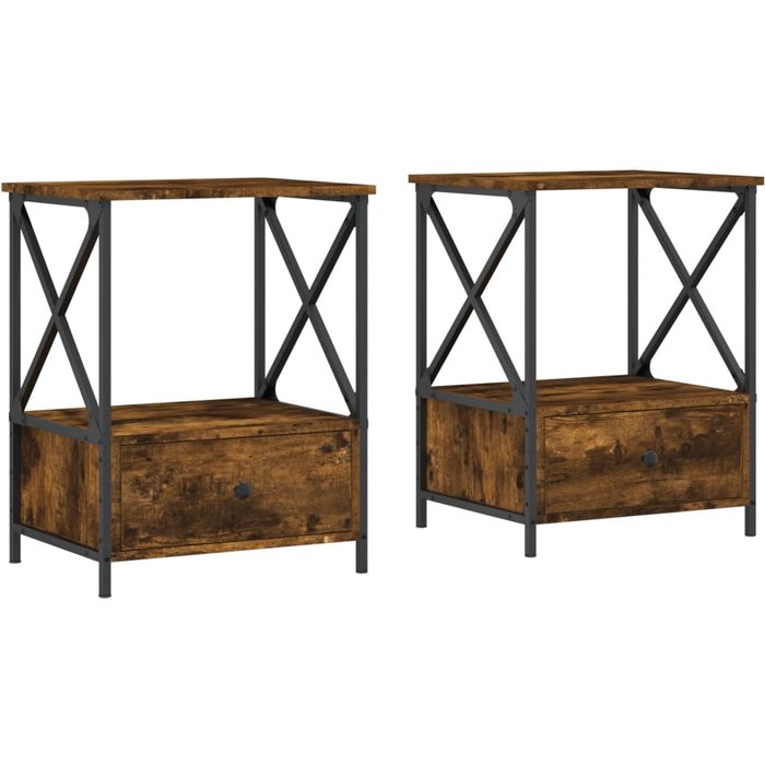 Mesitas de noche 2 piezas roble ahumado 50x41x65 cm madera contrachapada