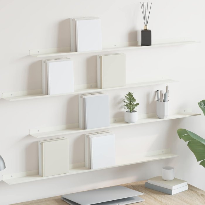 Estante flotante, 4 unidades, blanco, 100 x 9 x 2,5 cm, acero