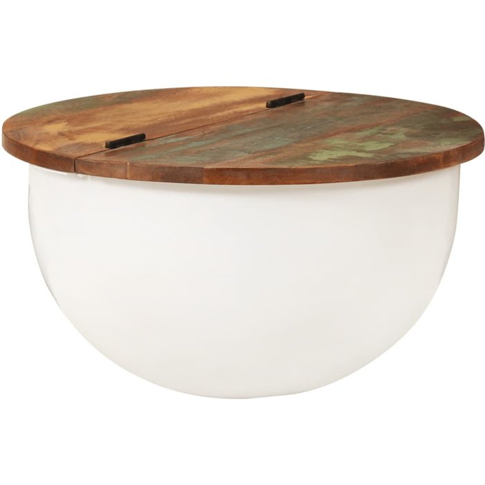 Mesa de centro blanca de 50x27 cm, de madera maciza reciclada.