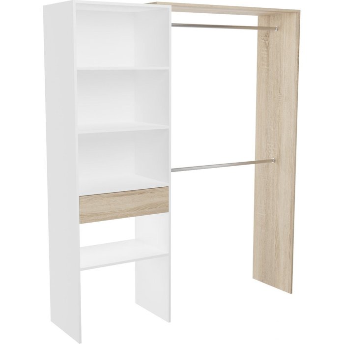 Armario vestidor nice con 1 cajón, abierto + 2 barras