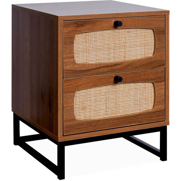 Mesita de noche de madera y caña, retro, natural, 40x40x52 cm