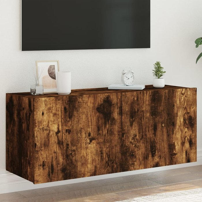 Mueble tv de pared con luces led roble ahumado 100x35x41 cm