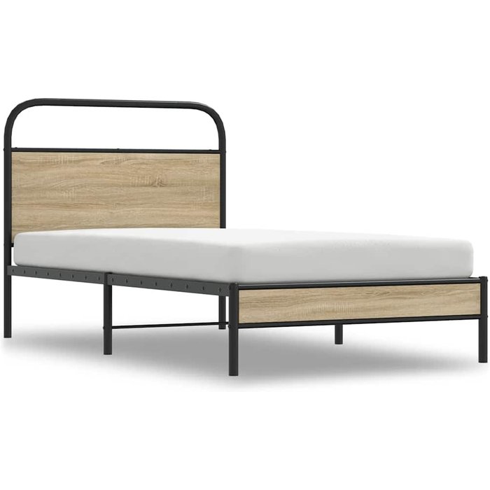 Estructura de cama sin colchón 100x200 cm madera roble ahumado — comfortxl