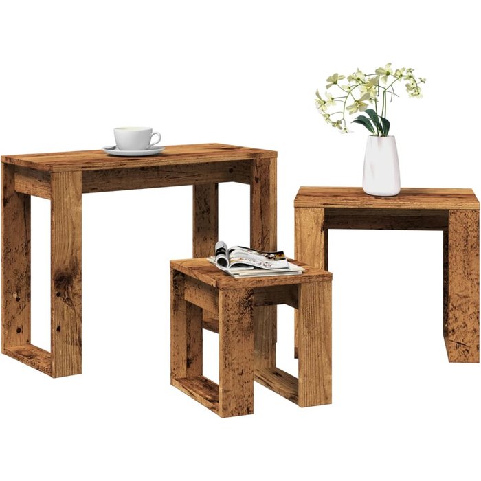 Maison exclusive - mesas apilables 3 uds madera de ingeniería madera envejecida