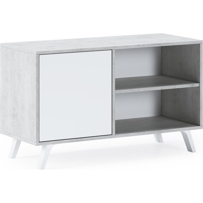 Mueble tv 100 wind, color cemento y blanco mate, 95x40x57cm.
