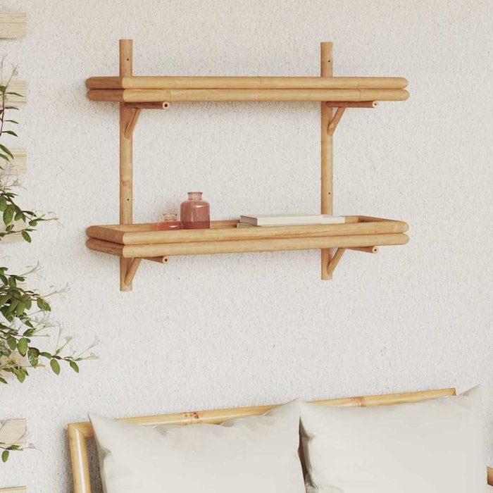 Estantería de pared con balda marrón de bambú de 75 x 26 x 60 cm.