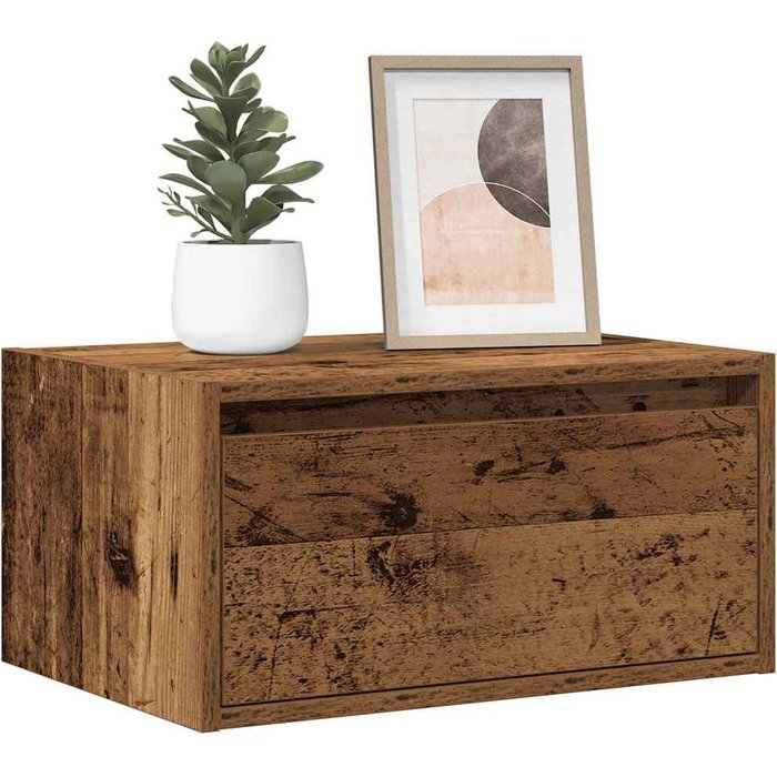 Mesita de noche de pared con luces led madera vieja