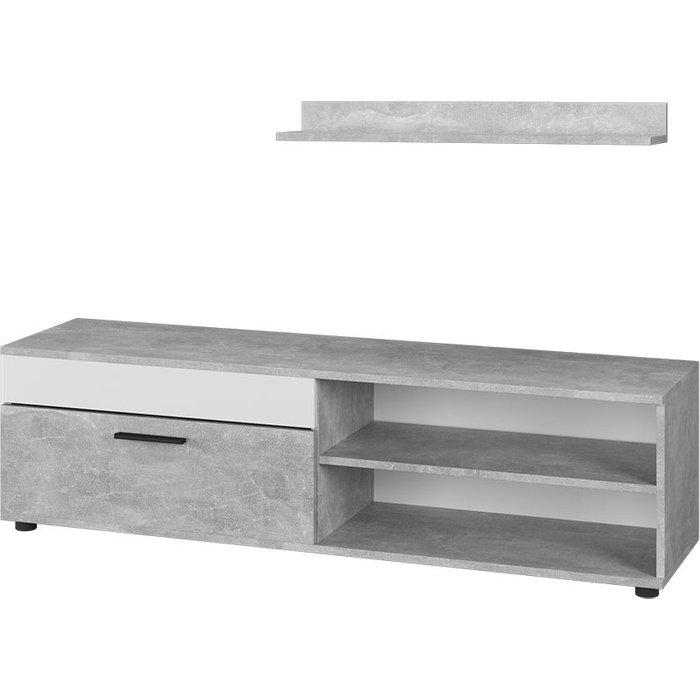 Vicco tablero bajo y estantería berno, hormigón/blanco, con 1 solapa