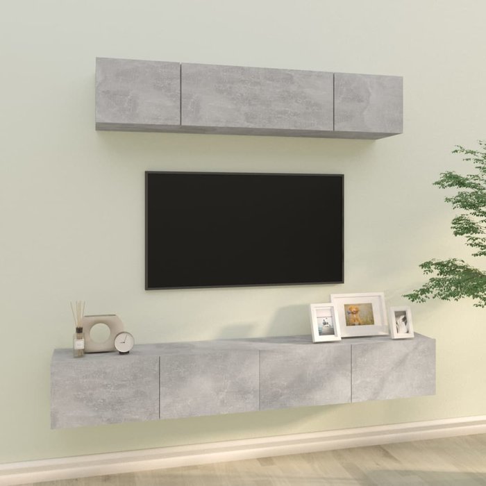 Vidaxl set de muebles de tv 4 pzas madera contrachapada gris hormigón