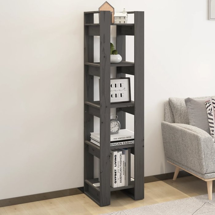Librería/separador de ambientes gris 41x35x160 cm pino macizo