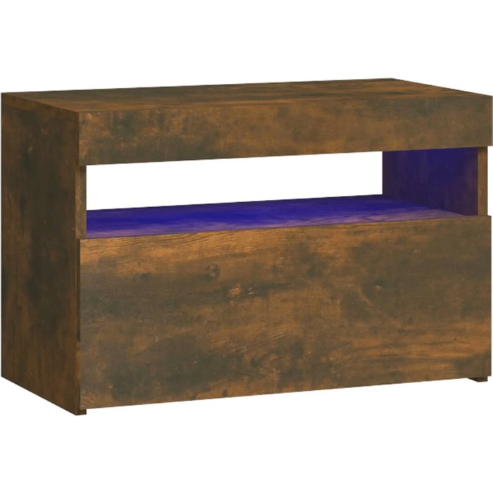 Mesita de noche con luces led roble ahumado 60x35x40 cm