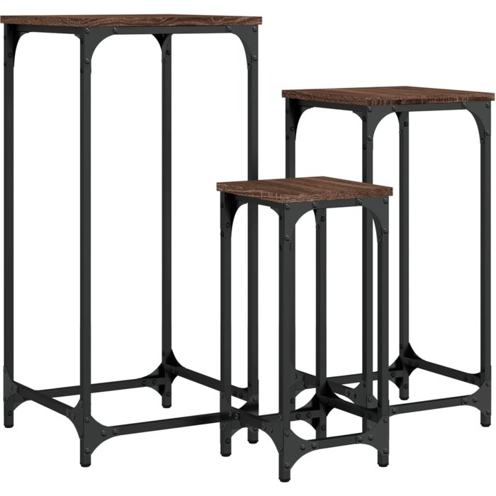 Mesas auxiliares apilables 3 uds madera ingeniería marrón roble - comfortxl