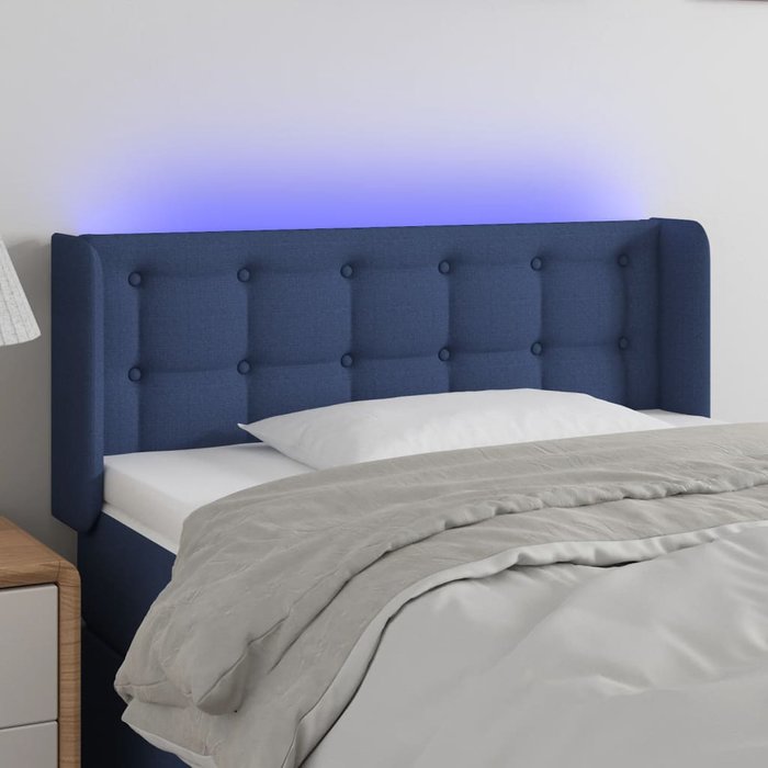 Cabecero con led de tela azul 83x16x78/88 cm