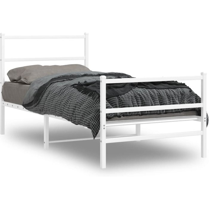 Estructura de cama de metal sin colchón con pie de cama blanco 90x190cm