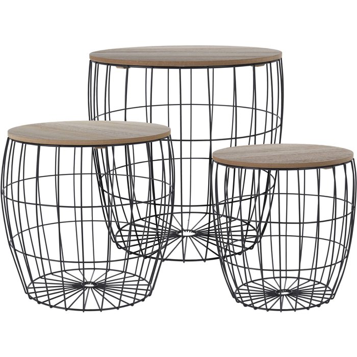 Wellhome juego de 3 mesas auxiliares en metal y mdf ø42,5ø37ø31cm