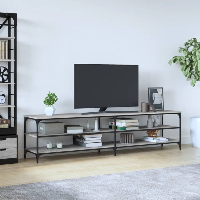 Vidaxl mueble tv metal y madera contrachapada gris sonoma 200x30x50 cm