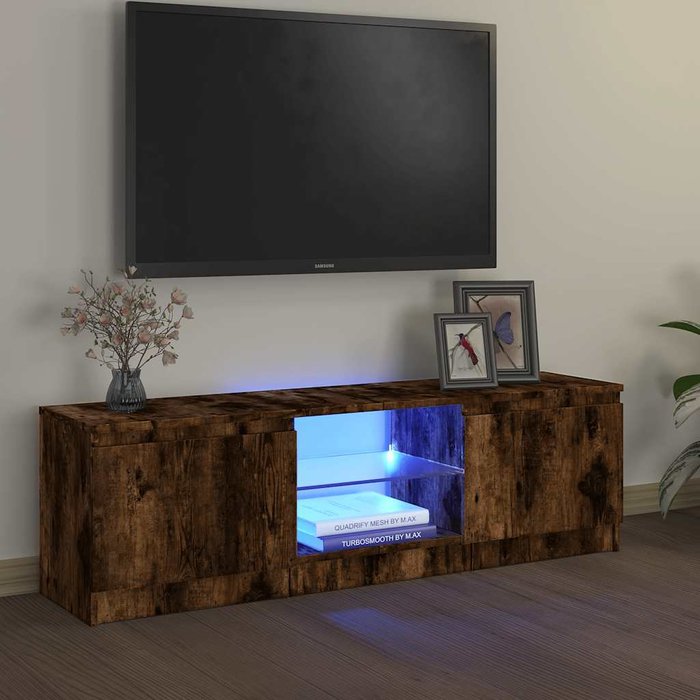 Mueble de tv con luces led roble ahumado 120x30x36 cm