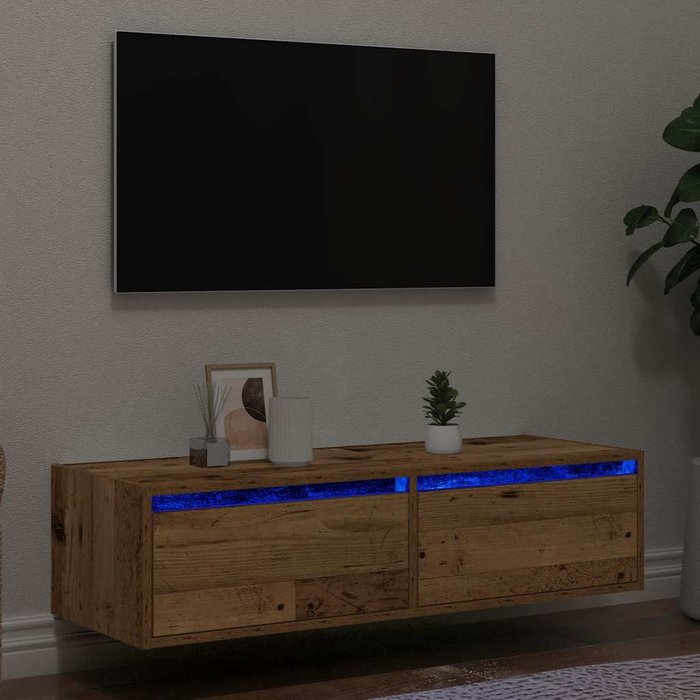 Mueble tv con luces led madera vieja 100x35,5x25 cm