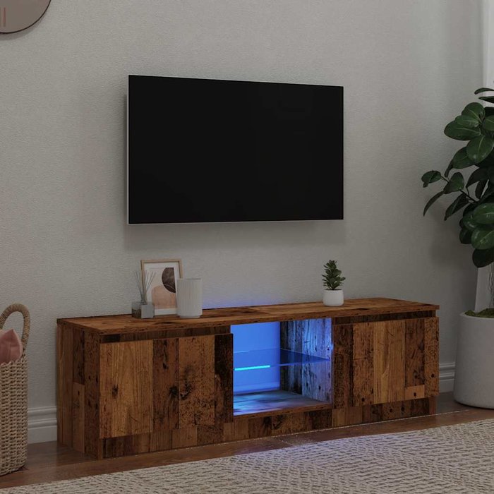 Mueble tv con luces led madera vieja contrachapada