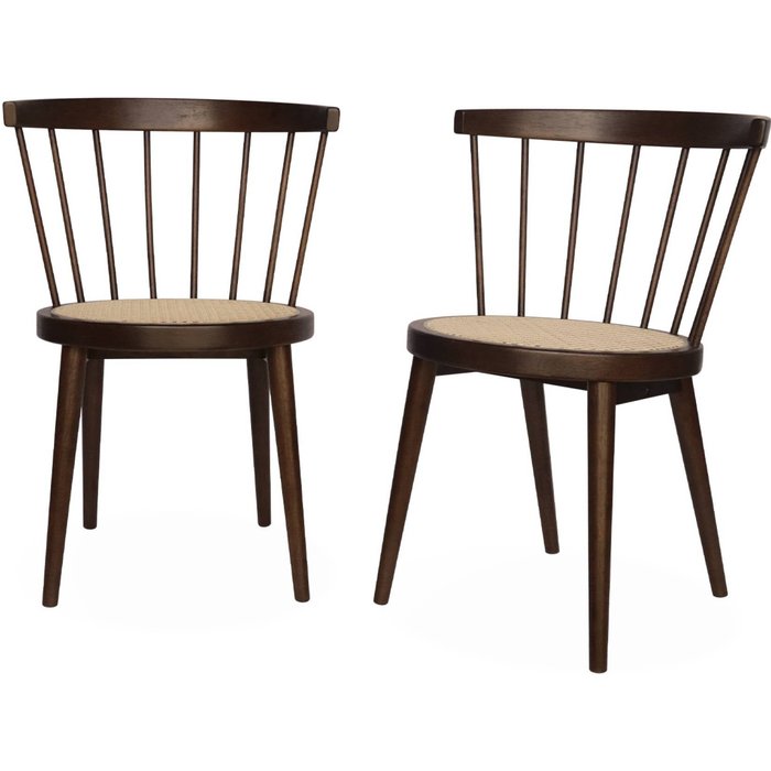 Silla de madera y caña, set de 2, nora, madera oscura, 54x54x76.5 cm