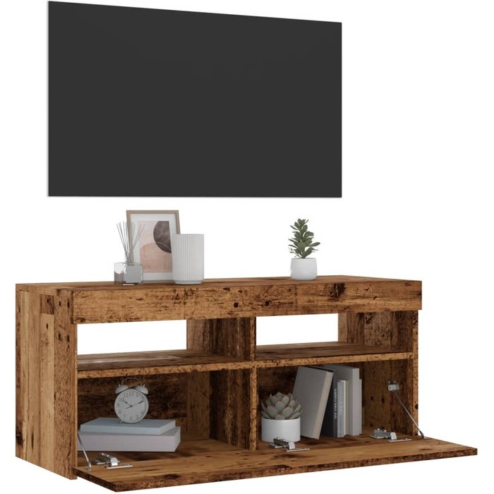 Maison exclusive - mueble tv luces led madera ingeniería envejecida 90x35x40 cm