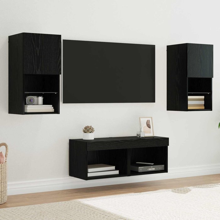 Gabinetes de pared para tv 4 pcs roble negro