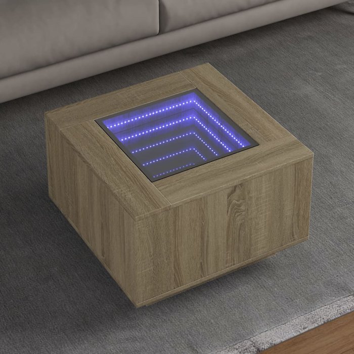 Mesa de centro y led madera ingeniería roble sonoma 60x60x40 cm