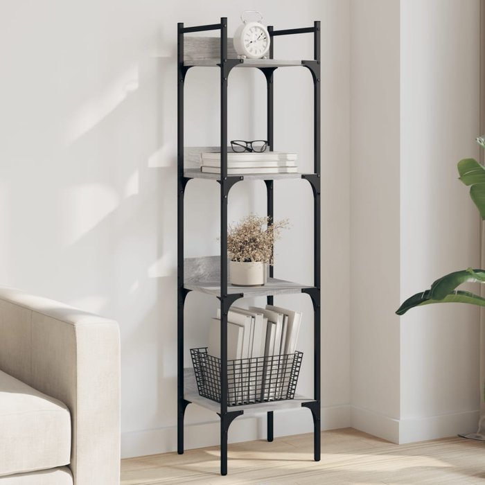 Librería sonoma de 4 niveles, color gris, 35x30x138,5 cm. - pangivo