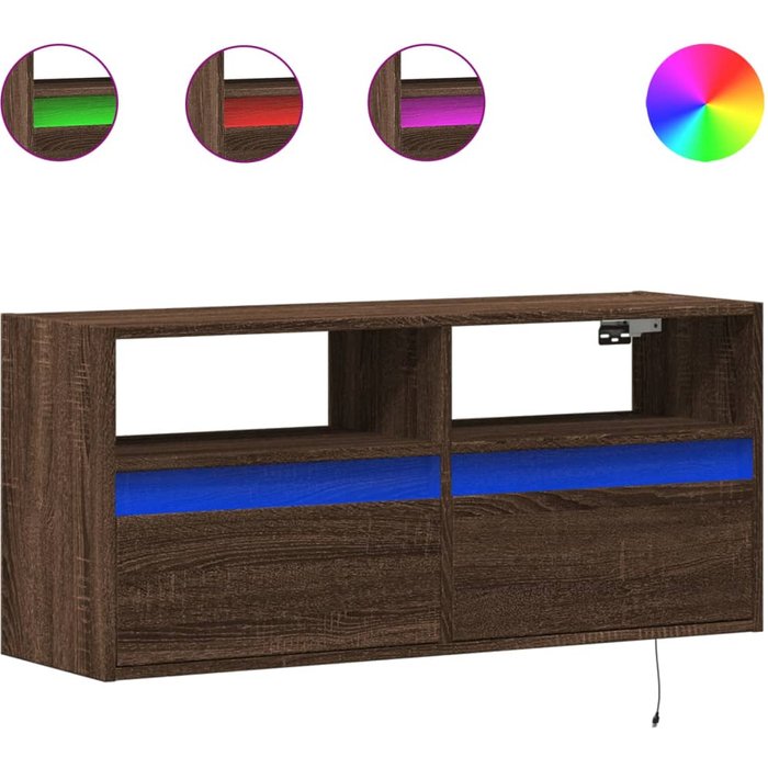 Mueble de tv de pared con luces led marrón roble 100x31x45 cm - comfortxl