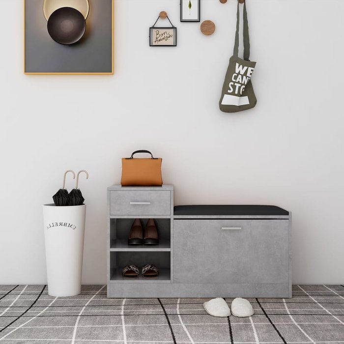 Zapatero madera de ingeniería gris hormigón 94,5x31x57 cm