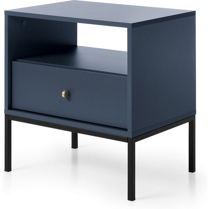 Mesita de noche, azul marino, 53,6 x 56,2 x 39 cm, patas negras