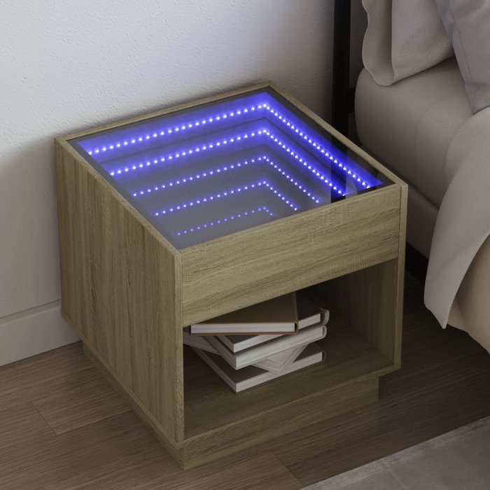 Mesita de noche con led infinity roble sonoma 50x50x50 cm