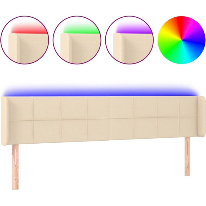 Cabecero con led de tela crema 183x16x78/88 cm cfw5039934