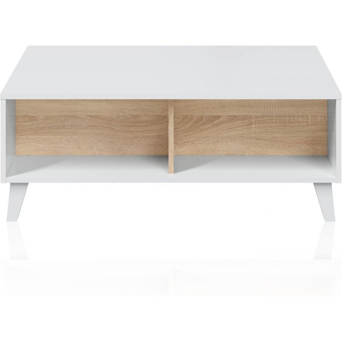 Mesa de centro elevable niva blanco brillo - roble canadian 100 x 38 x cm