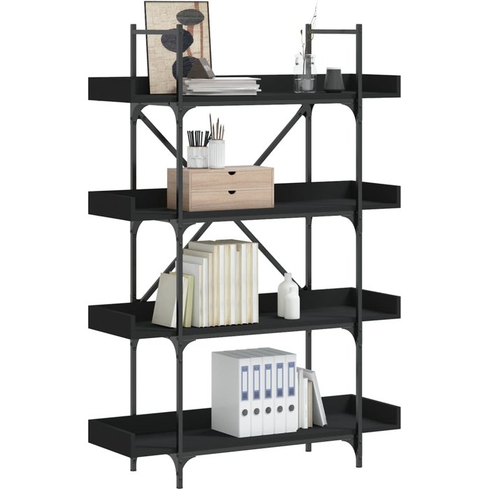 Librería de 4 niveles, negra, 100x33x145,5 cm, madera de ingeniería. - pangivo