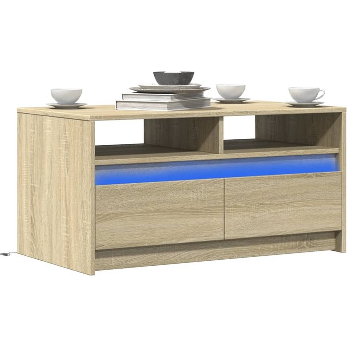 Mesa de centro con luces led, madera de roble sonoma.