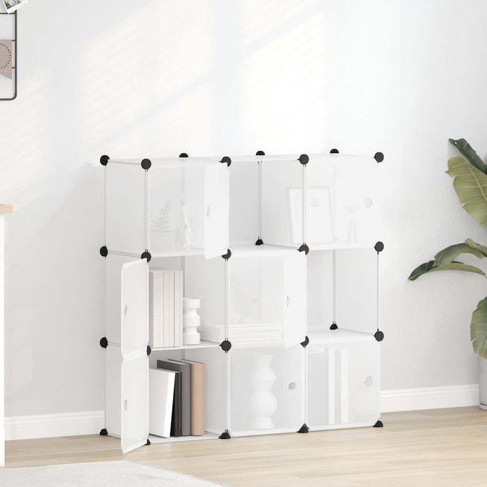 Organizador de almacenamiento cúbico con 9 cubos y puertas de pp transparentes.