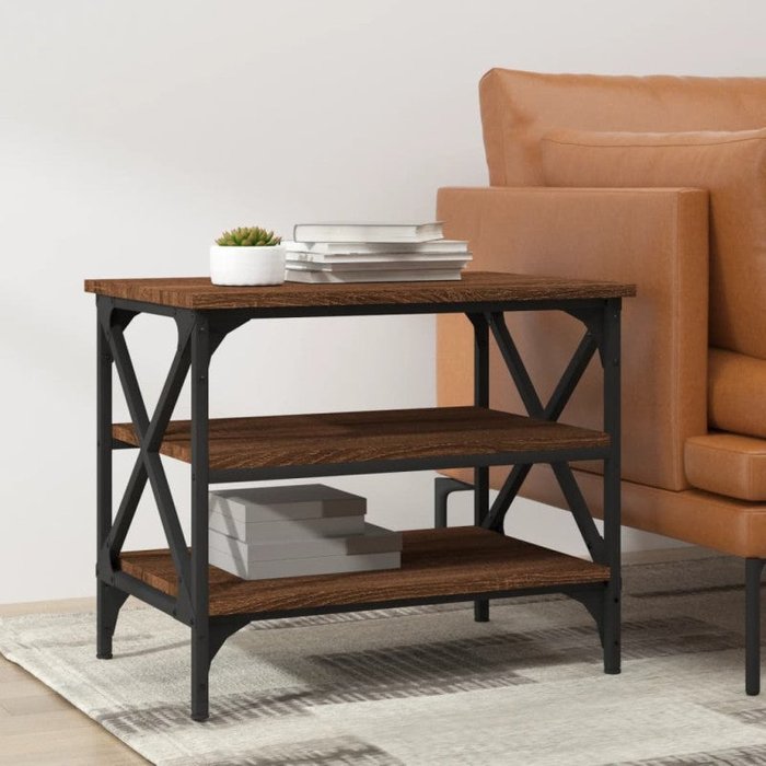 Mesa auxiliar madera contrachapada marrón roble 55x38x45 cm vidaxl