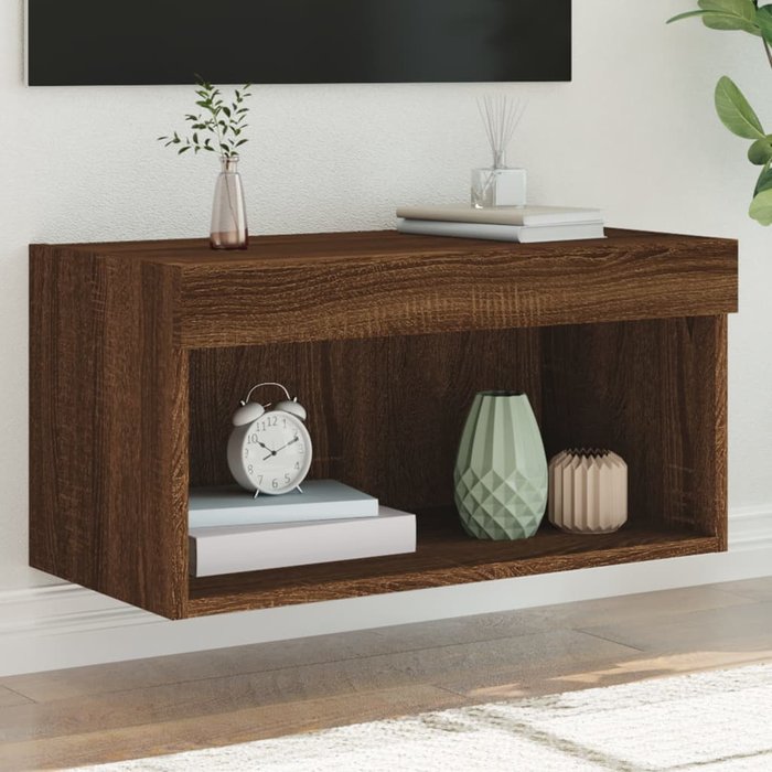 Mueble tv con luces led roble marrón 60x30x30 cm
