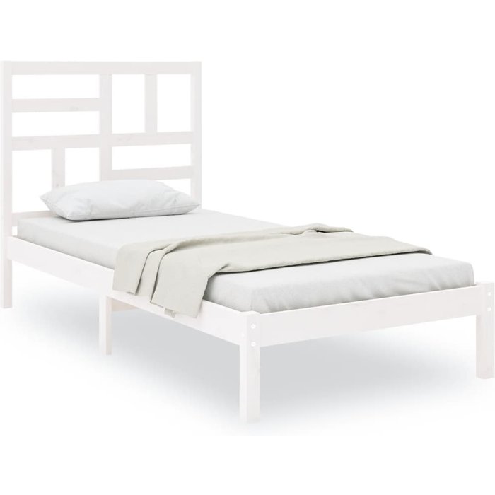 Estructura de cama individual de madera maciza blanca 90x190 cm — comfortxl