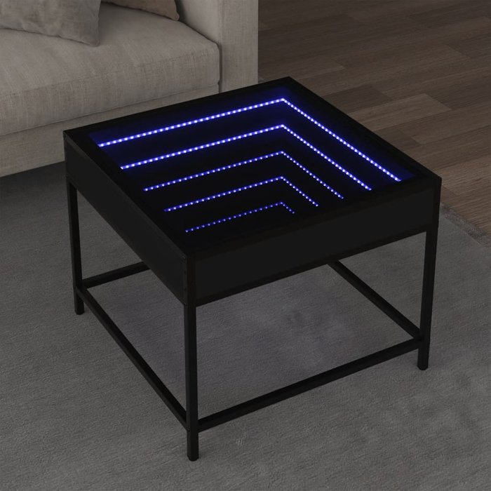 Mesa de centro infinity negra con iluminación led, 50x50x41 cm