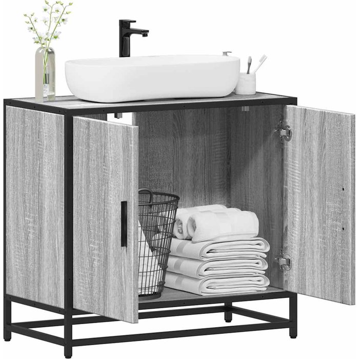Mueble lavabo de baño gris sonoma 65x33x60 cm